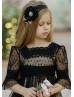 Black Lace Polka Dot Tulle Rustic Flower Girl Dress Black Lace Polka Dot Tulle Rustic Flower Girl Dress